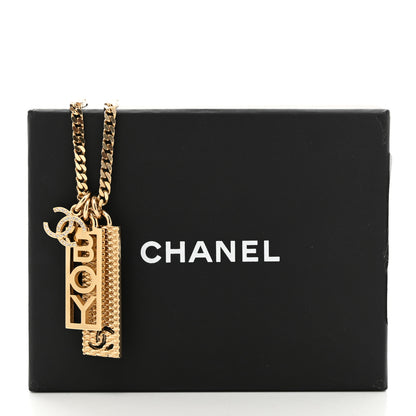 Chanel Metal Crystal CC Boy Pendant Long Necklace Gold 5 of 5