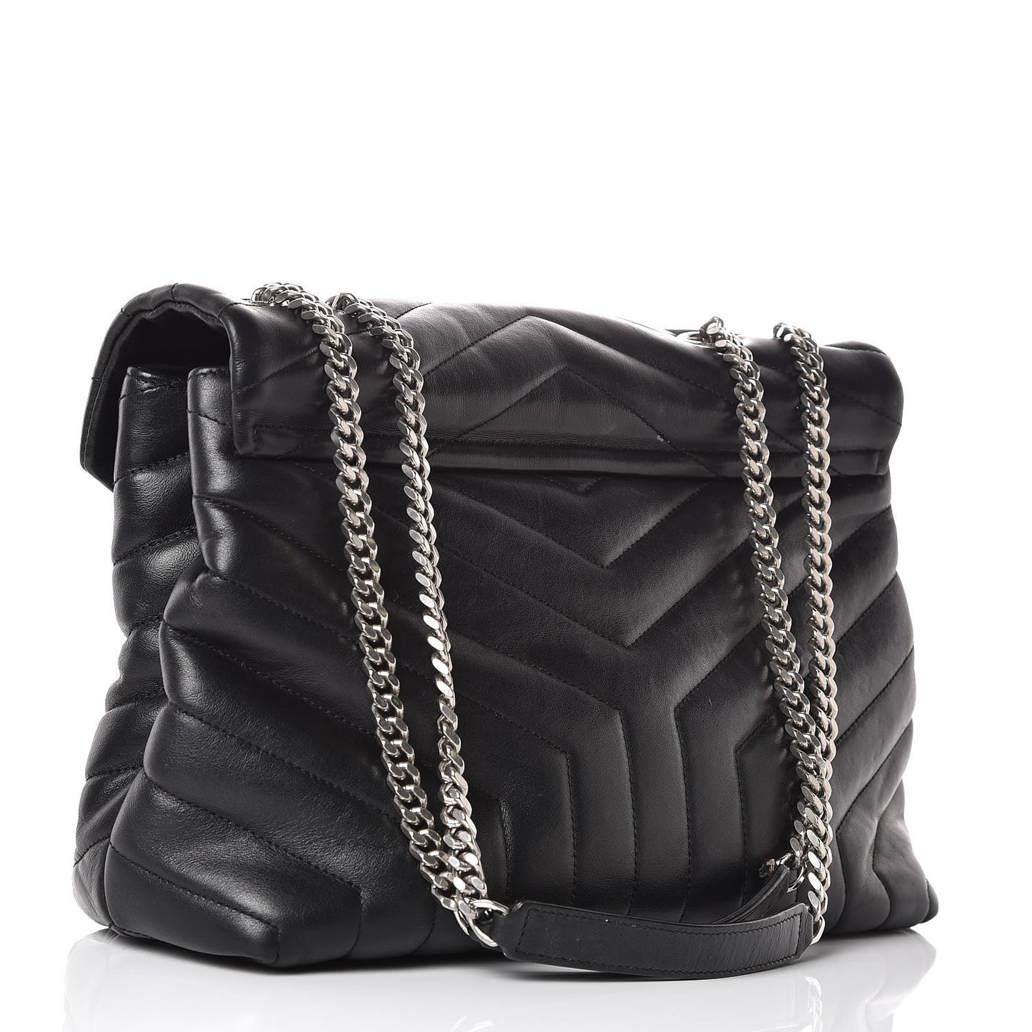 Calfskin Y Quilted Monogram Medium Loulou Chain Satchel Black