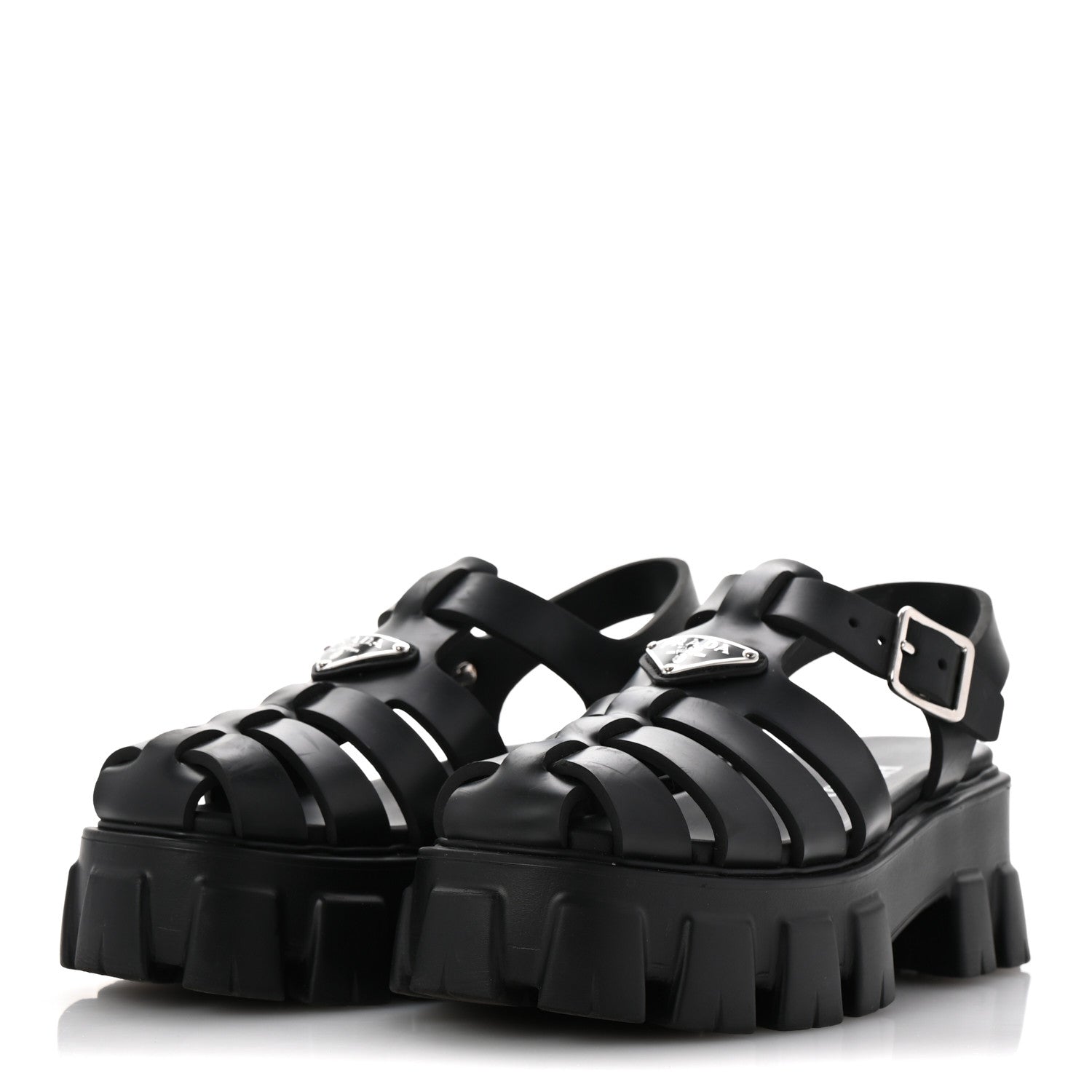 Prada Foam Rubber Triangle Logo Monolith 55mm Cage Sandals 36 Black 4 of 9