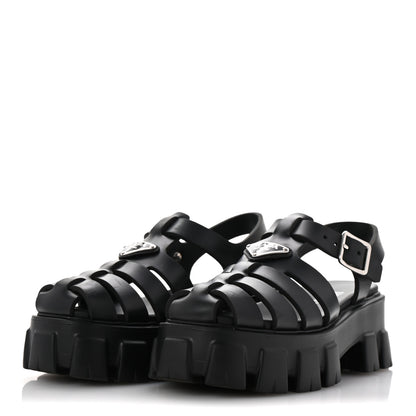 Prada Foam Rubber Triangle Logo Monolith 55mm Cage Sandals 36 Black 4 of 9