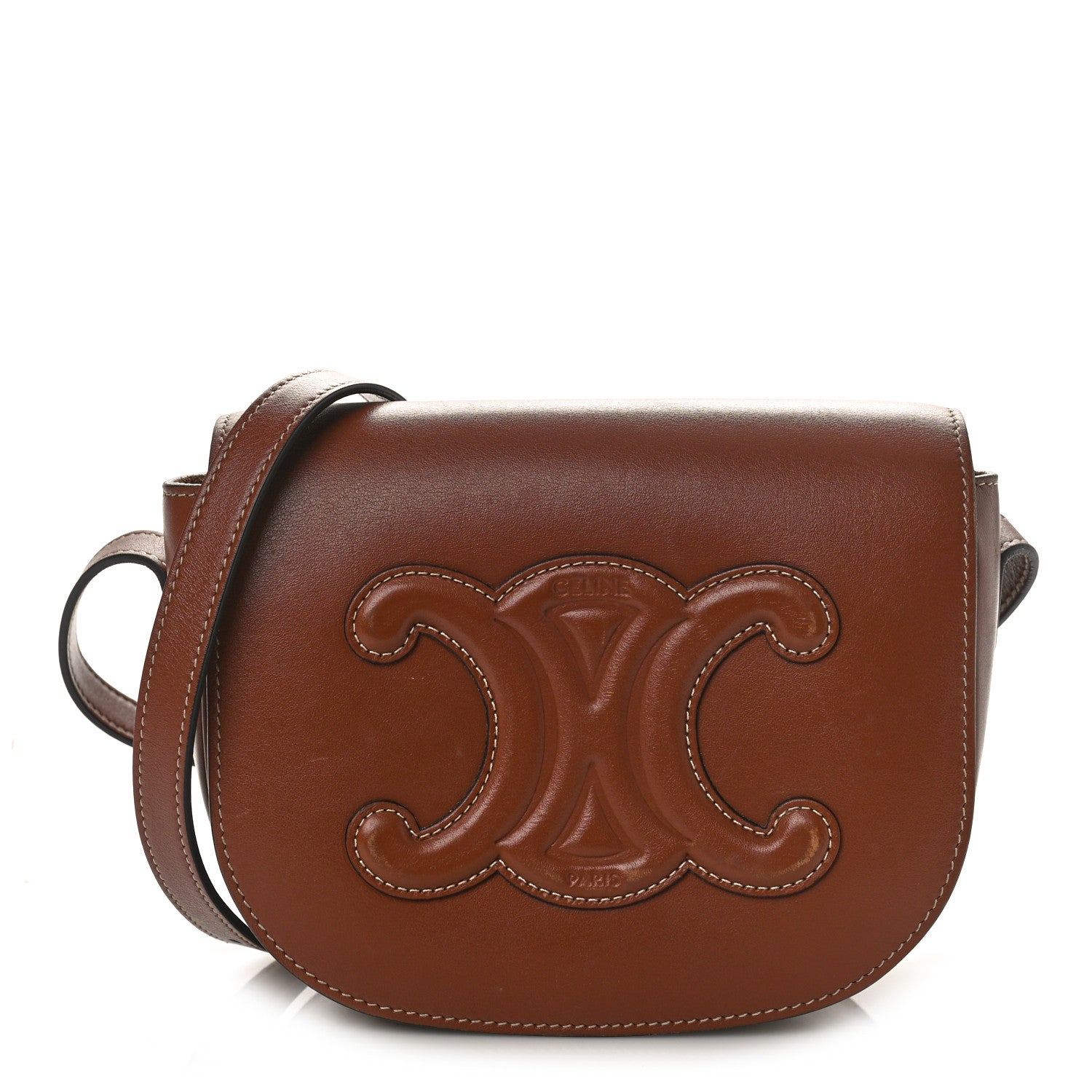 Celine Smooth Calfskin Cuir Triomphe Folco Crossbody Bag Tan 1 of 8