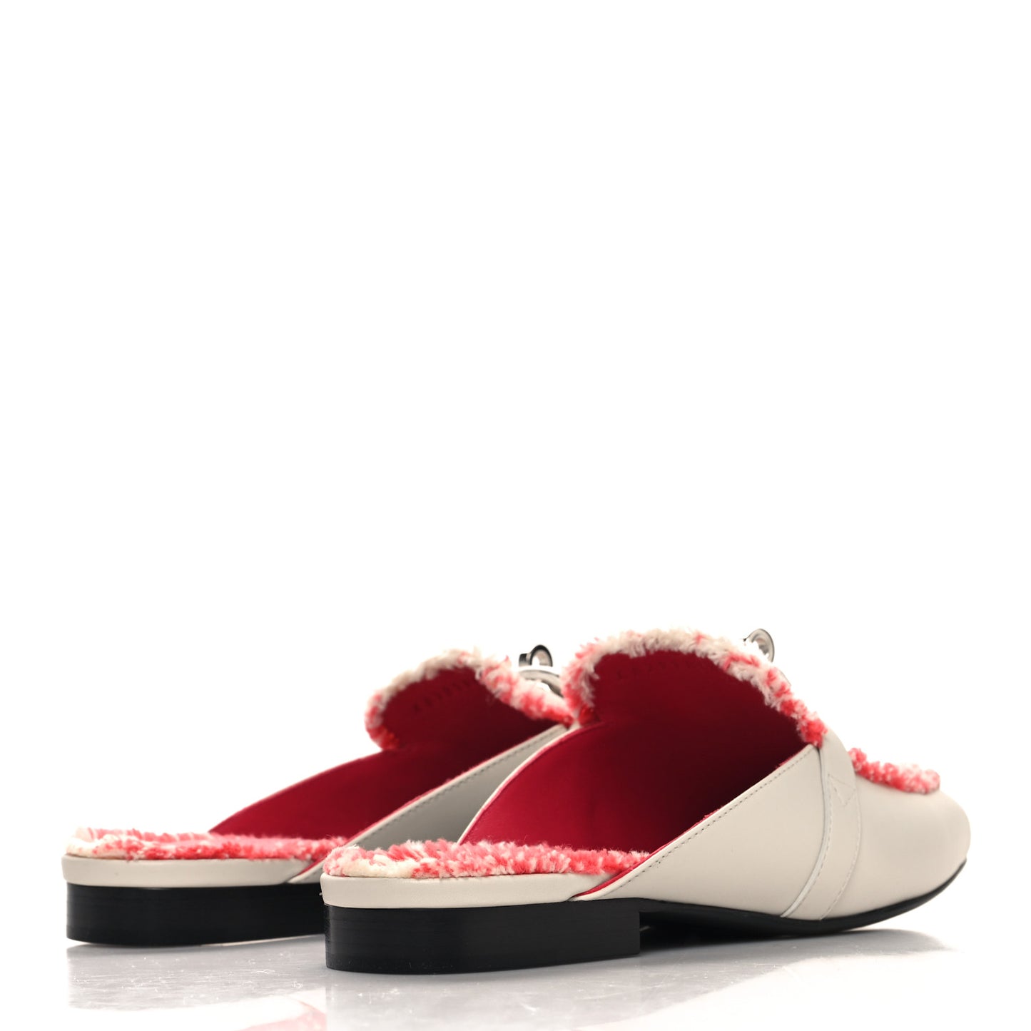 Calfskin Fringed H Canvas Oz Mules 36 Beige Glaise Framboise