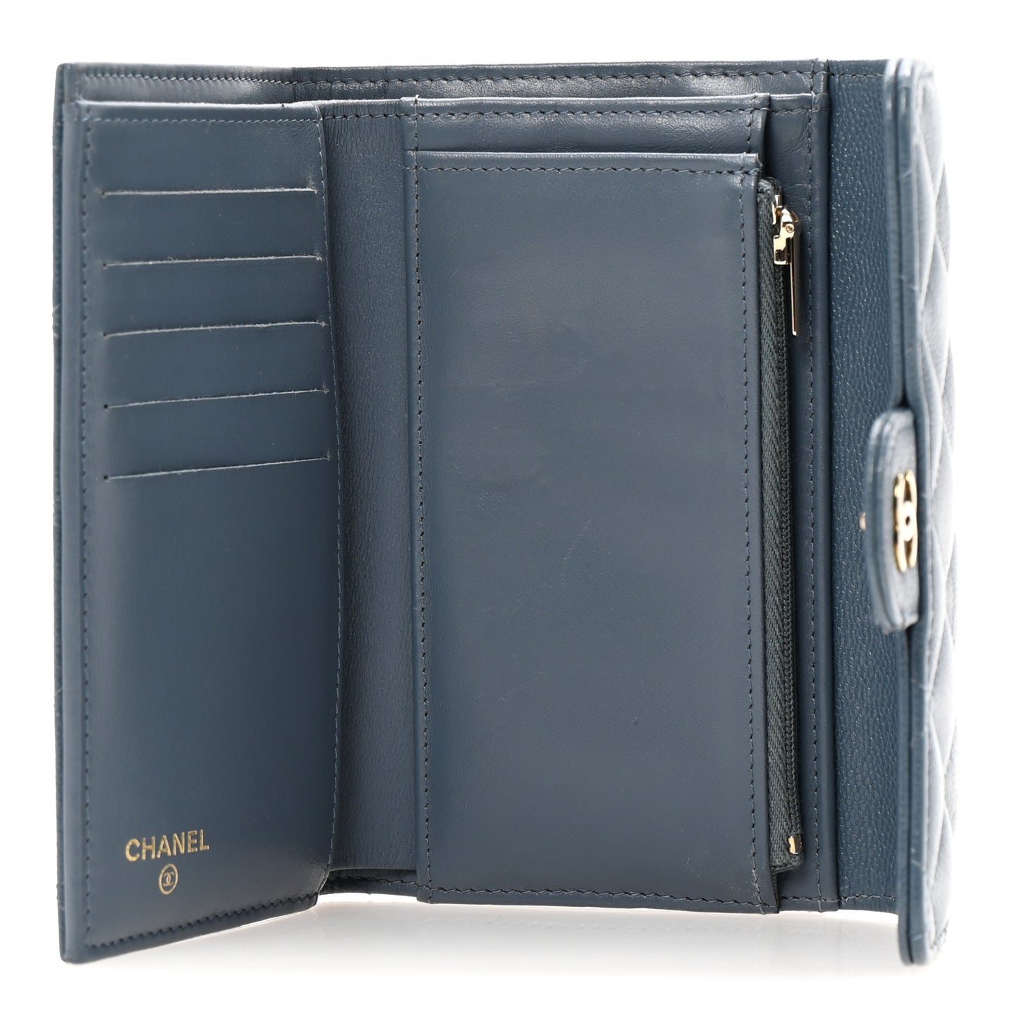Caviar Quilted Medium Flap Wallet Dark Blue