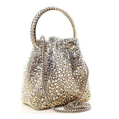Jimmy Choo Satin Hotfix Crystal Embellished Bon Bon Bucket Bag Gold Silver 3 of 9