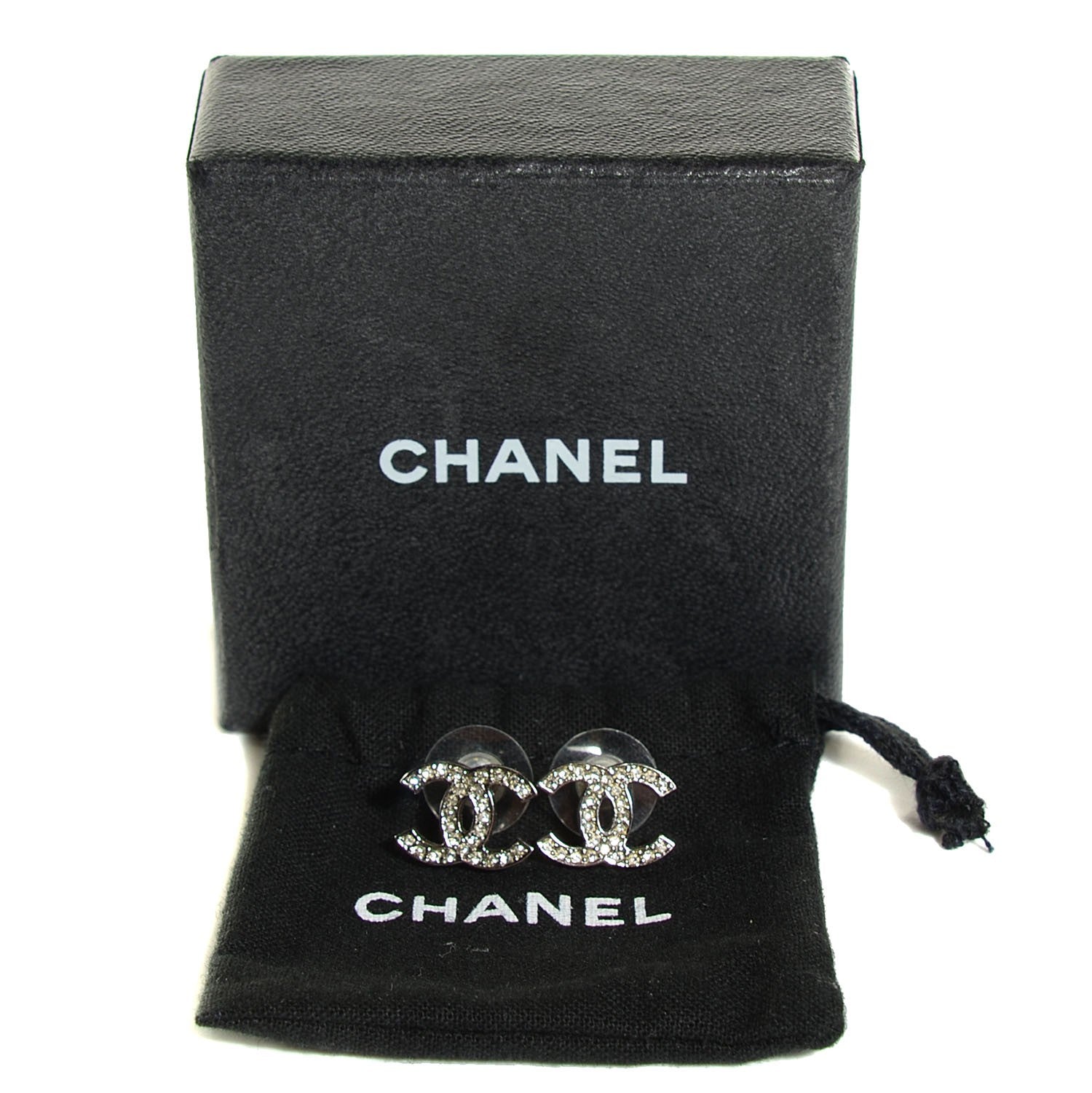 Chanel Crystal Timeless CC Earrings Silver 4 of 5