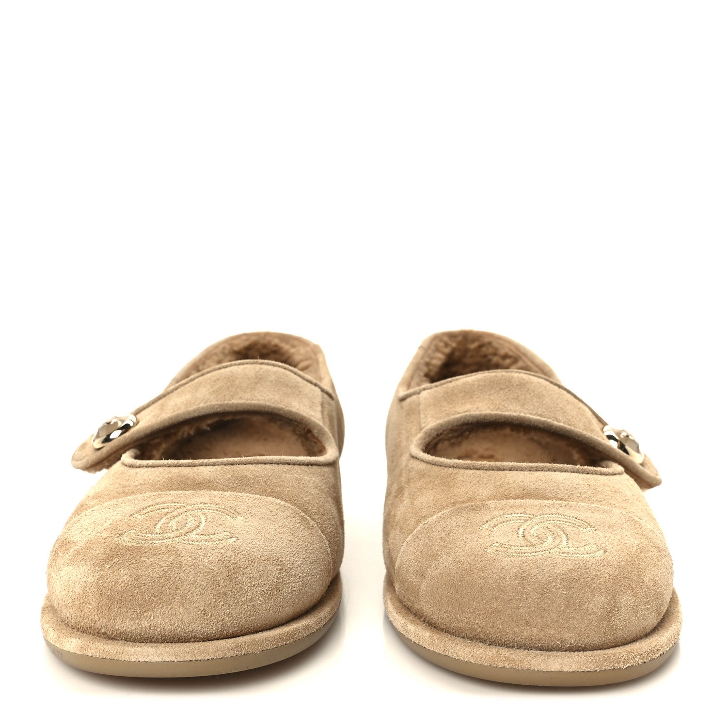 Chanel Suede Cap Toe CC Mary Jane Flats 36.5 Beige 3 of 11