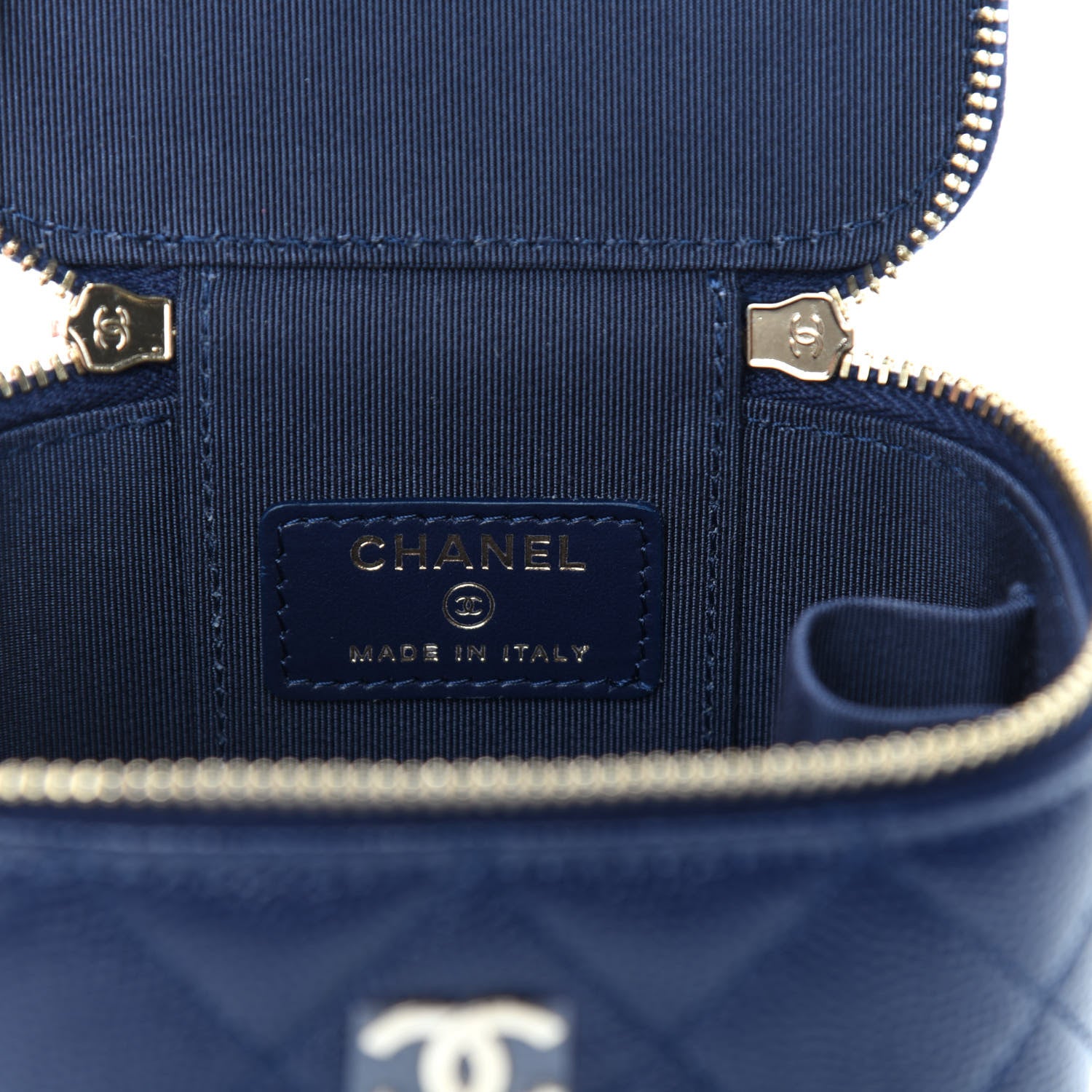 Chanel Caviar Quilted Mini Vanity Case With Chain Navy Blue 6 of 10