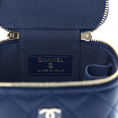 Chanel Caviar Quilted Mini Vanity Case With Chain Navy Blue 6 of 10