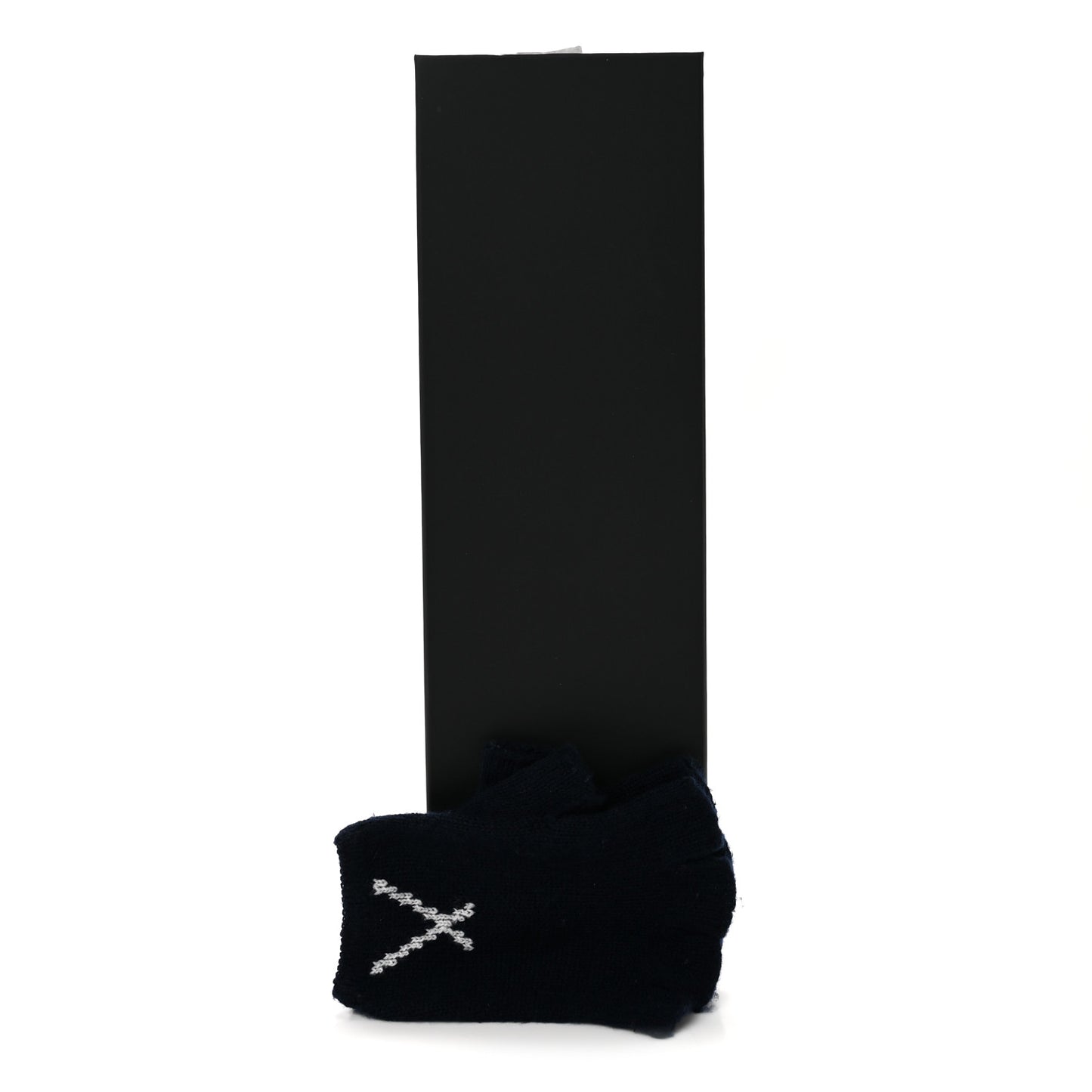 Cashmere Cotton CC Fingerless Gloves  Navy Ecru