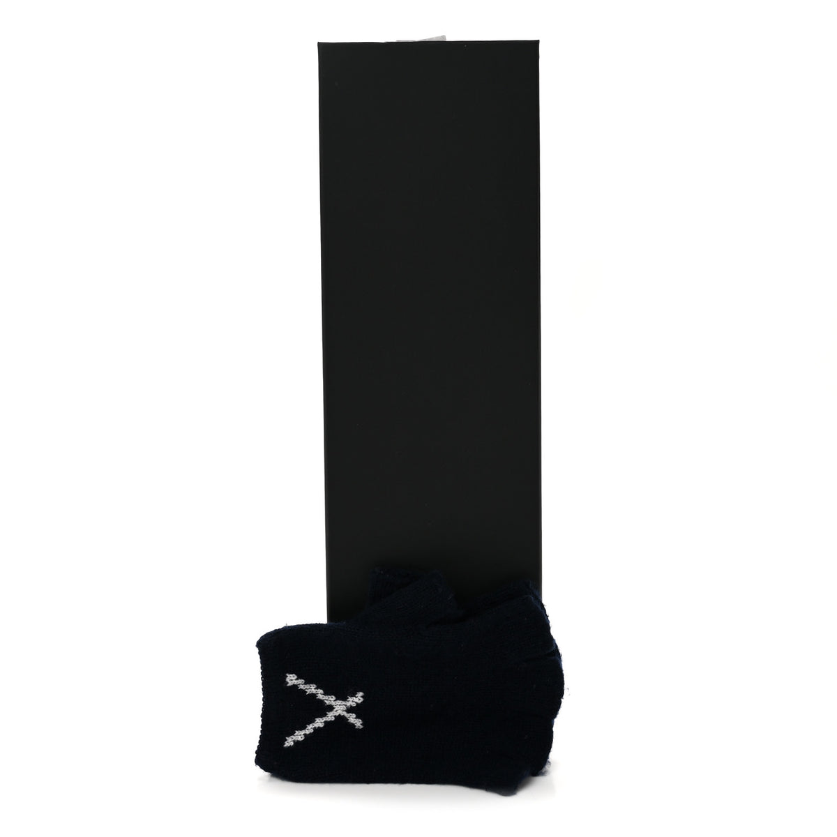 Chanel Cashmere Cotton CC Fingerless Gloves  Navy Ecru 5 of 5