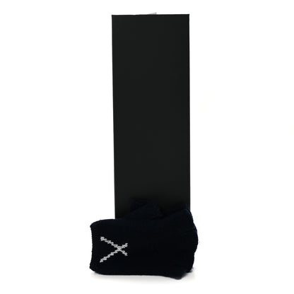 Chanel Cashmere Cotton CC Fingerless Gloves  Navy Ecru 5 of 5