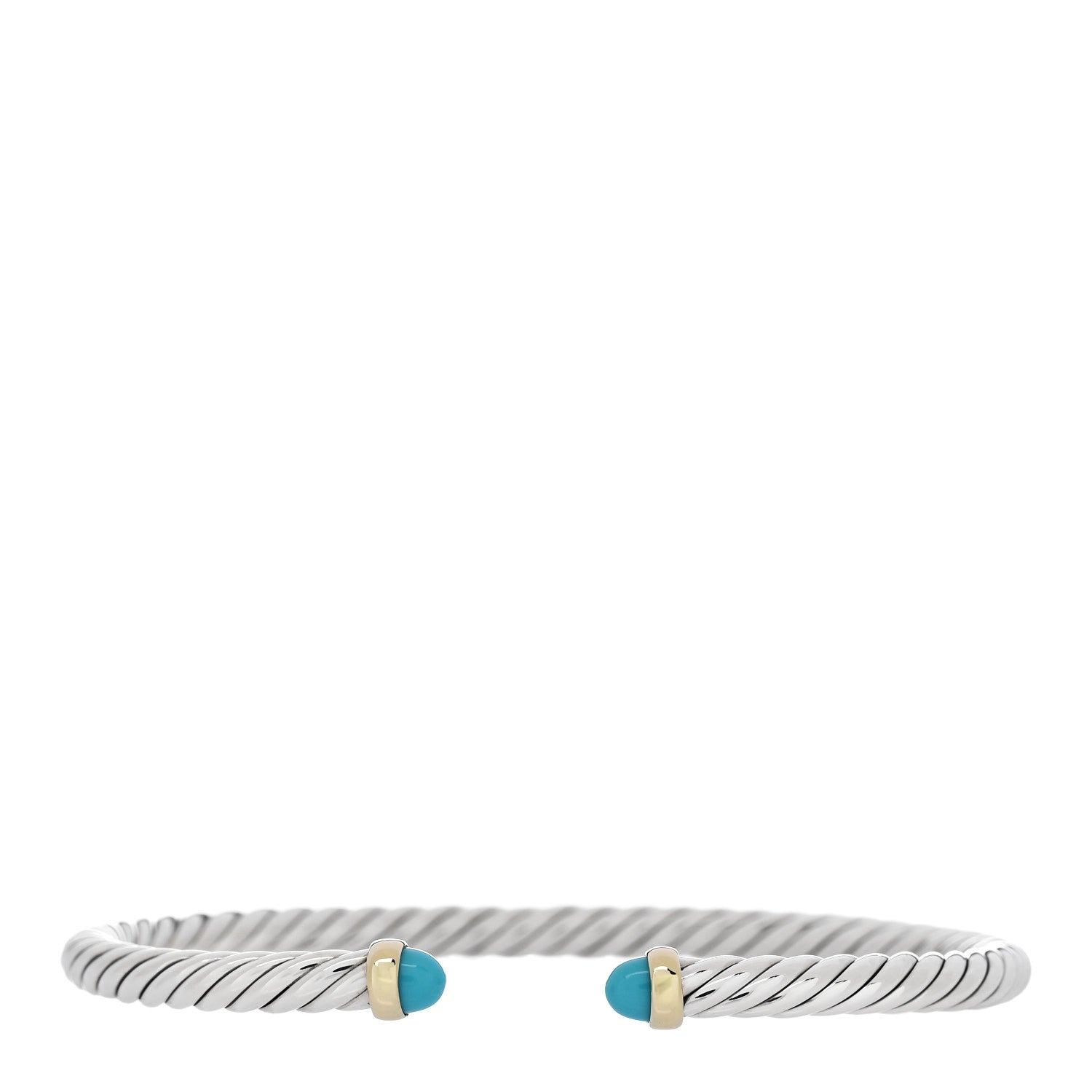 David Yurman Sterling Silver 14K Yellow Gold Turquoise 4mm Cable Flex Bracelet 1 of 5