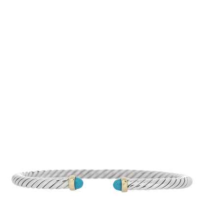 David Yurman Sterling Silver 14K Yellow Gold Turquoise 4mm Cable Flex Bracelet 1 of 5