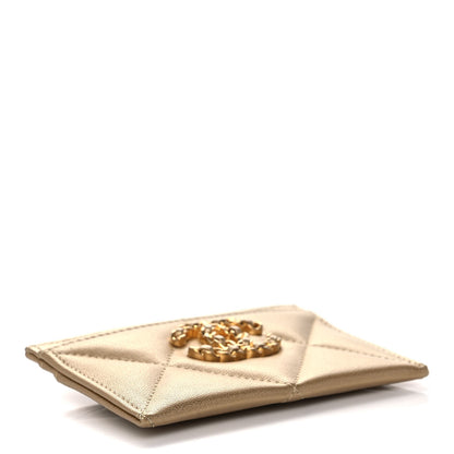 Chanel Metallic Lambskin Quilted Chanel 19 Card Holder Gold 4 of 10