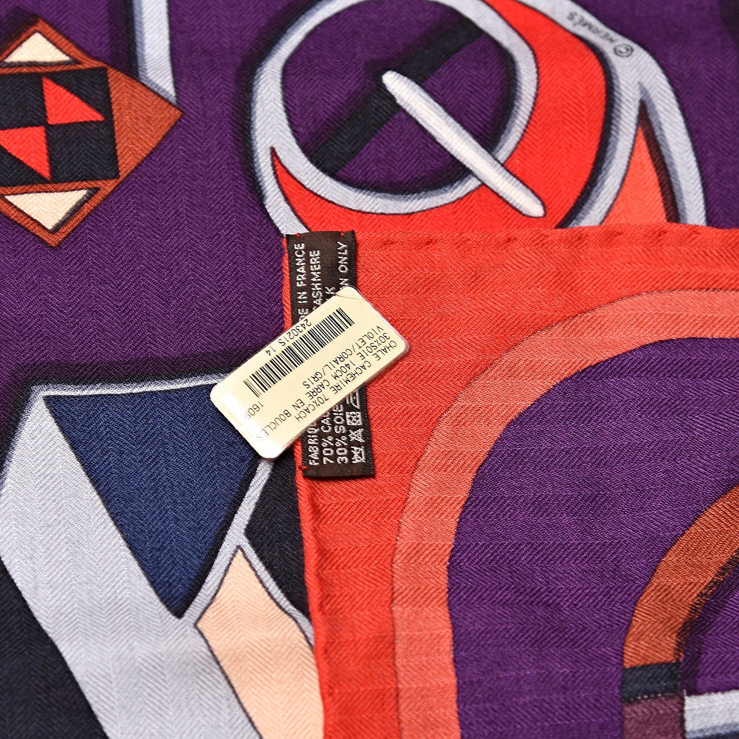 Cashmere Silk Carre En Boucles Shawl 140 Violet Corail Gris