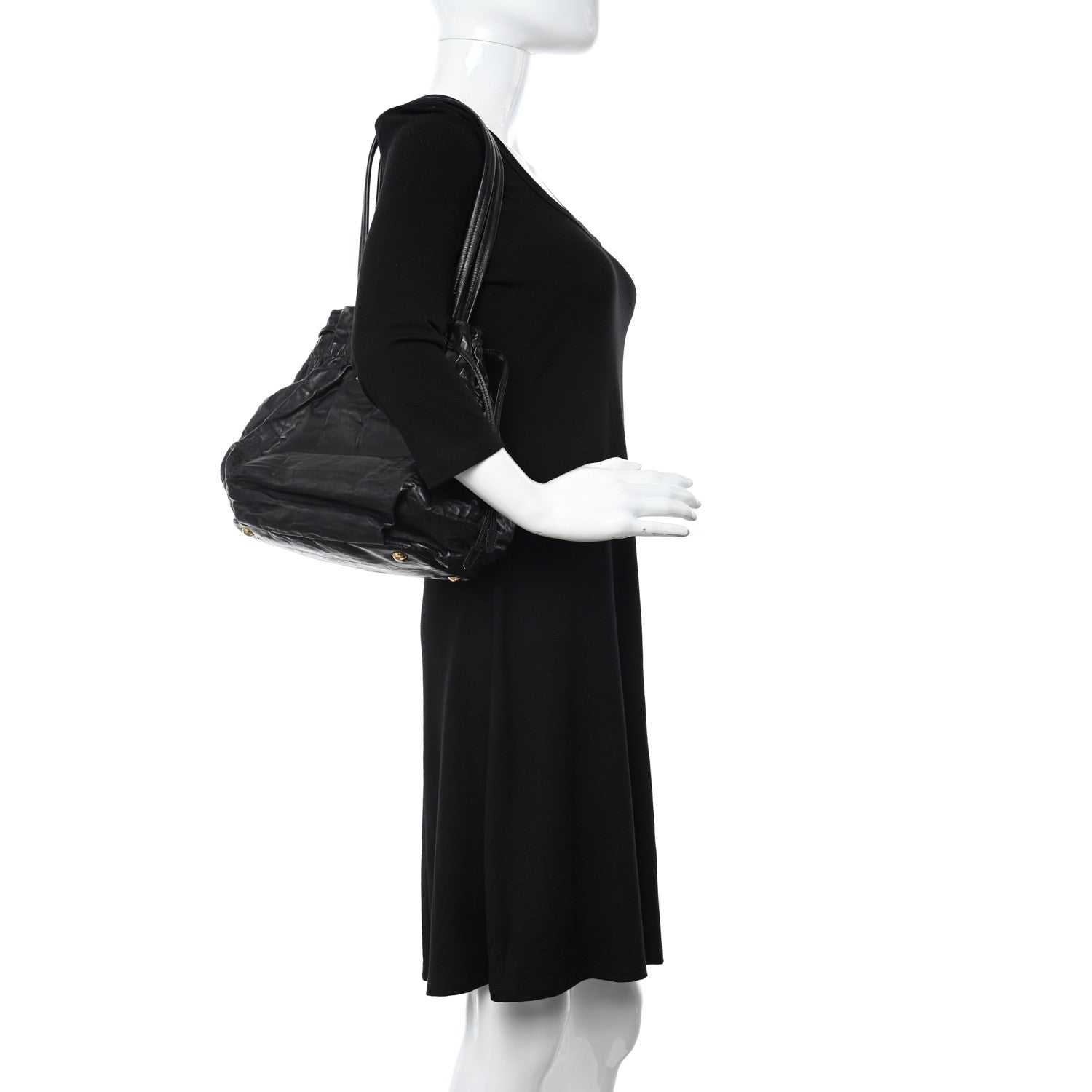 Prada Nappa Antique Drawstring Tote Black 2 of 11