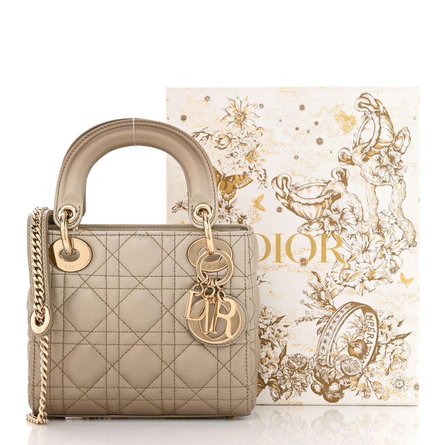 Metallic Lambskin Cannage Mini Lady Dior Gold