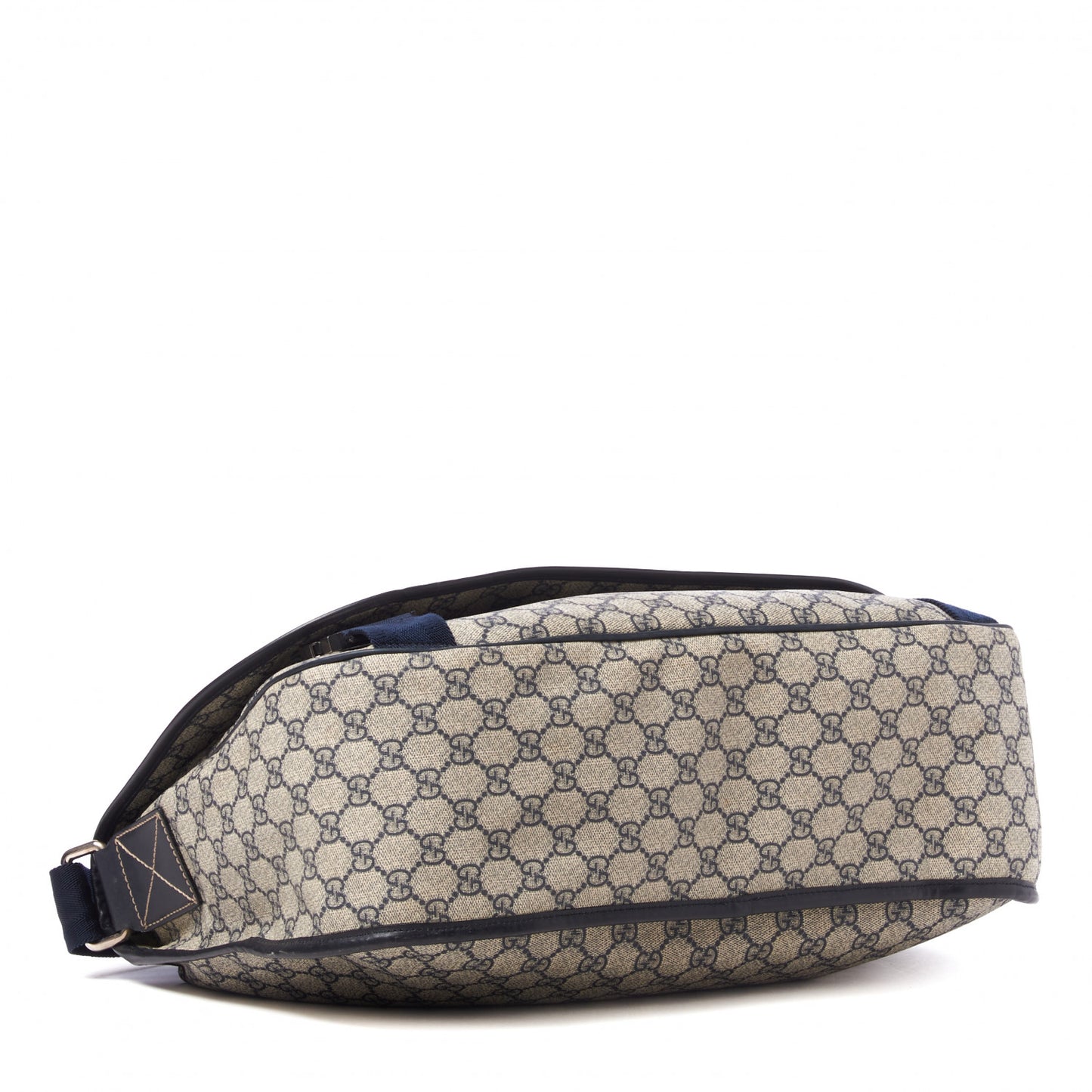 GG Plus Monogram Large Double Buckle Flap Messenger Bag Beige Navy