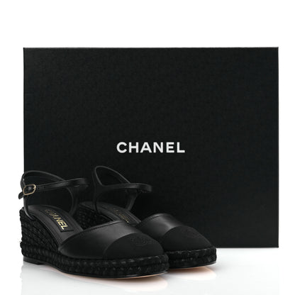 Chanel Lambskin Grosgrain CC Espadrilles Wedges 38 Black 14 of 14