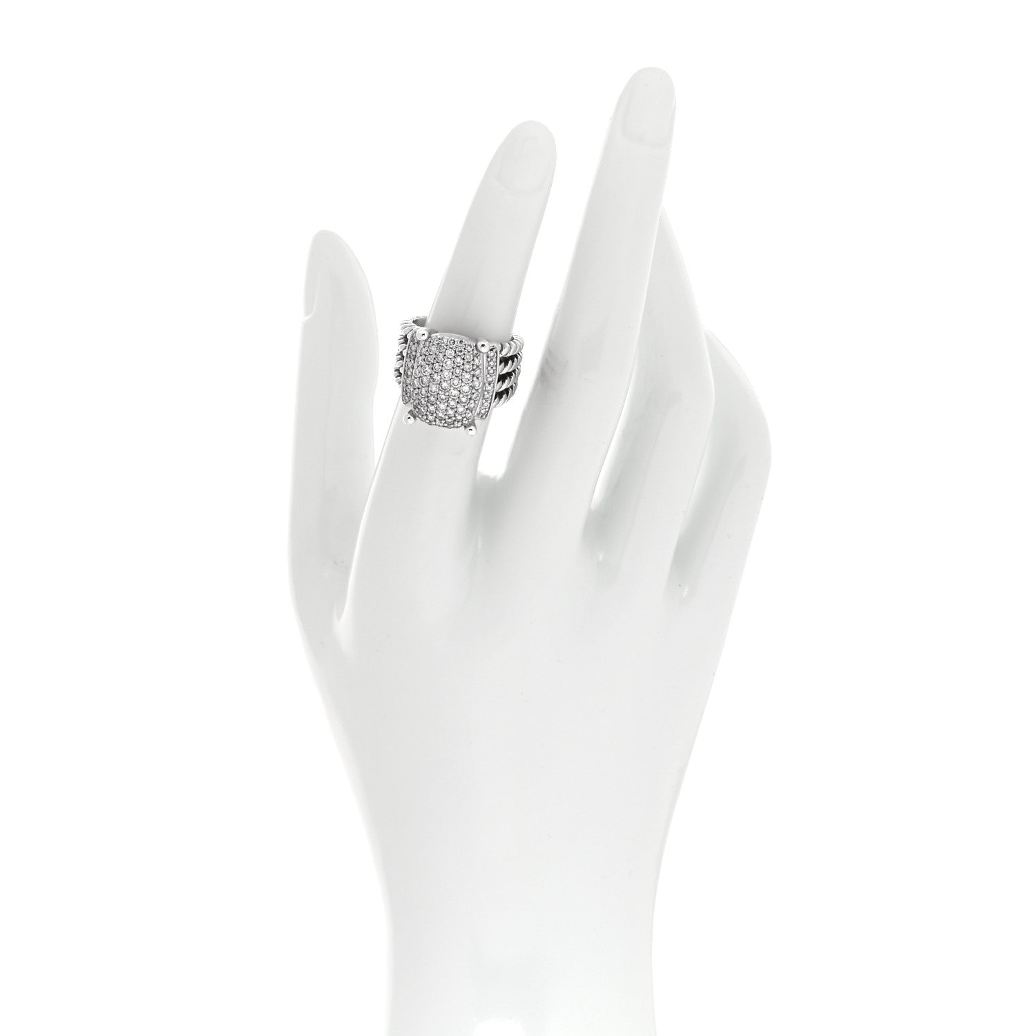 David Yurman Sterling Silver Diamond 16mm Wheaton Ring 52 6 2 of 4