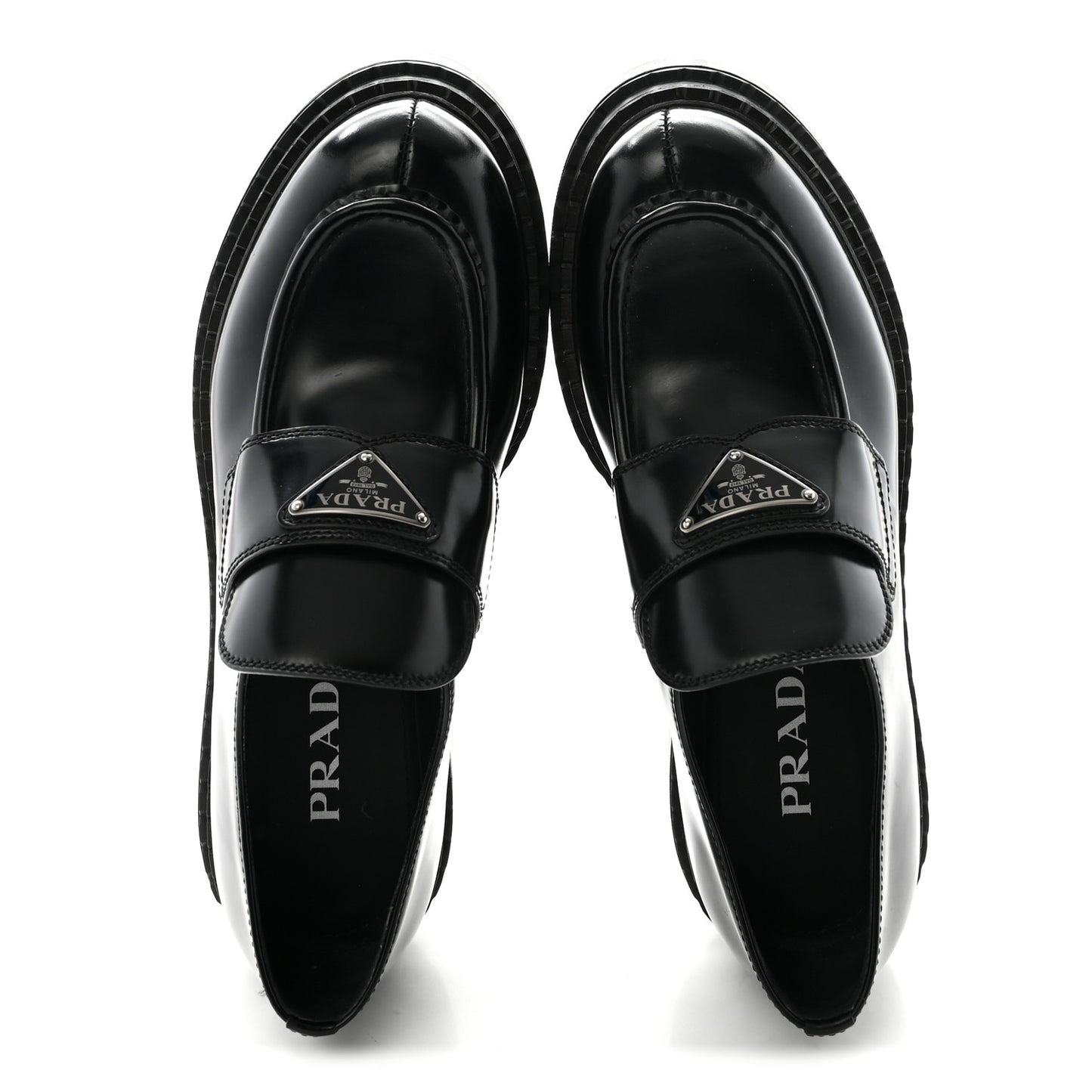 Metal Triangle Logo Double Chocolate Loafers 38 Black