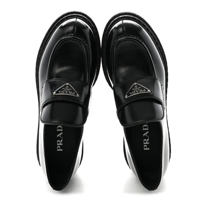 Prada Metal Triangle Logo Double Chocolate Loafers 38 Black 2 of 9