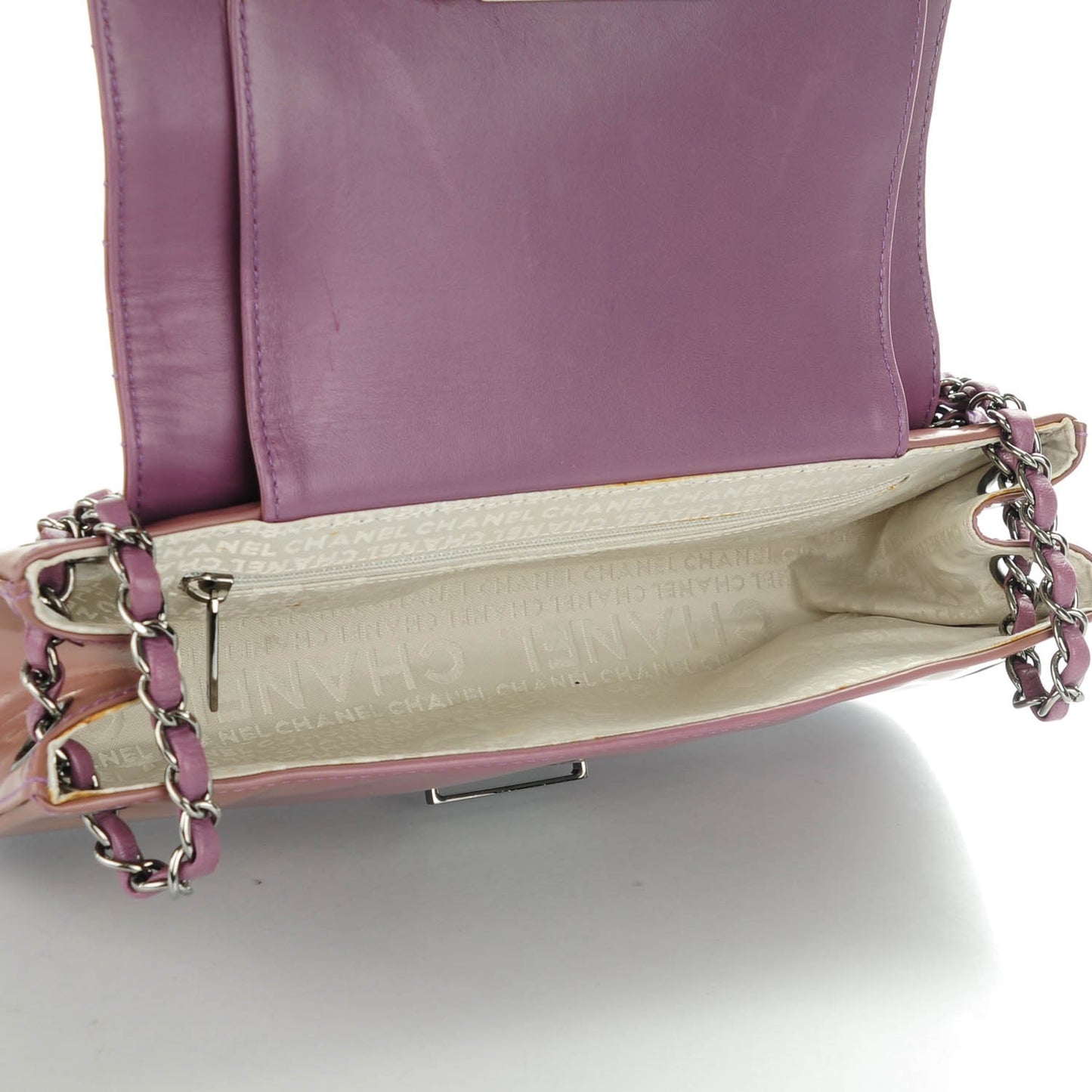 Glazed Calfskin Stitched Accordion Flap Pink