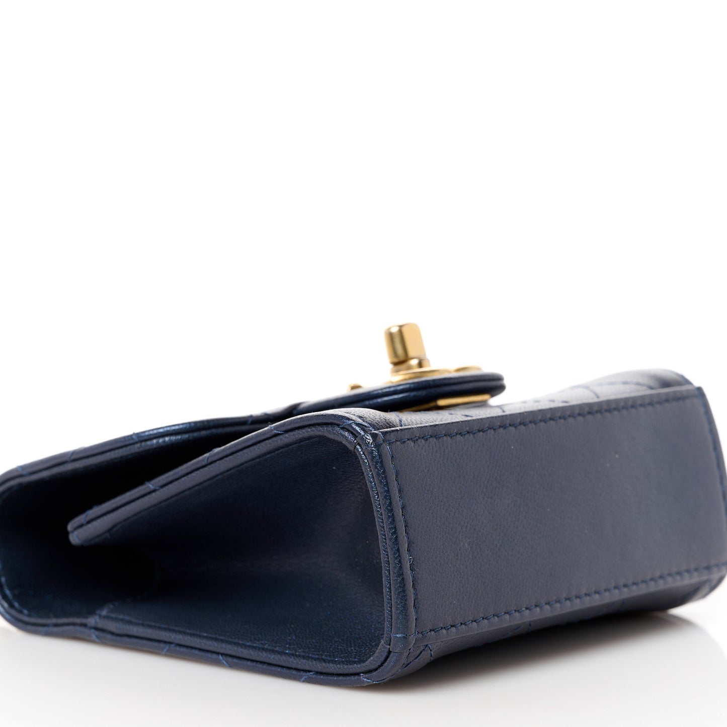 Metallic Lambskin Quilted Mini Chic Pearls Flap Navy Blue