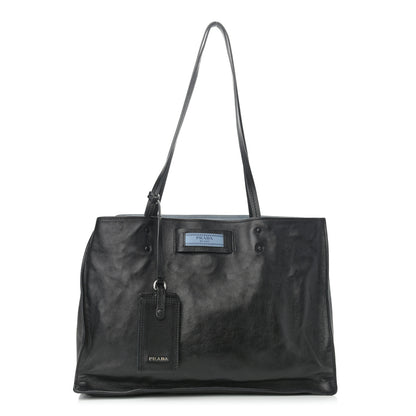 Prada Glace Calfskin Etiquette Shopping Bag Black Astrale 1 of 13