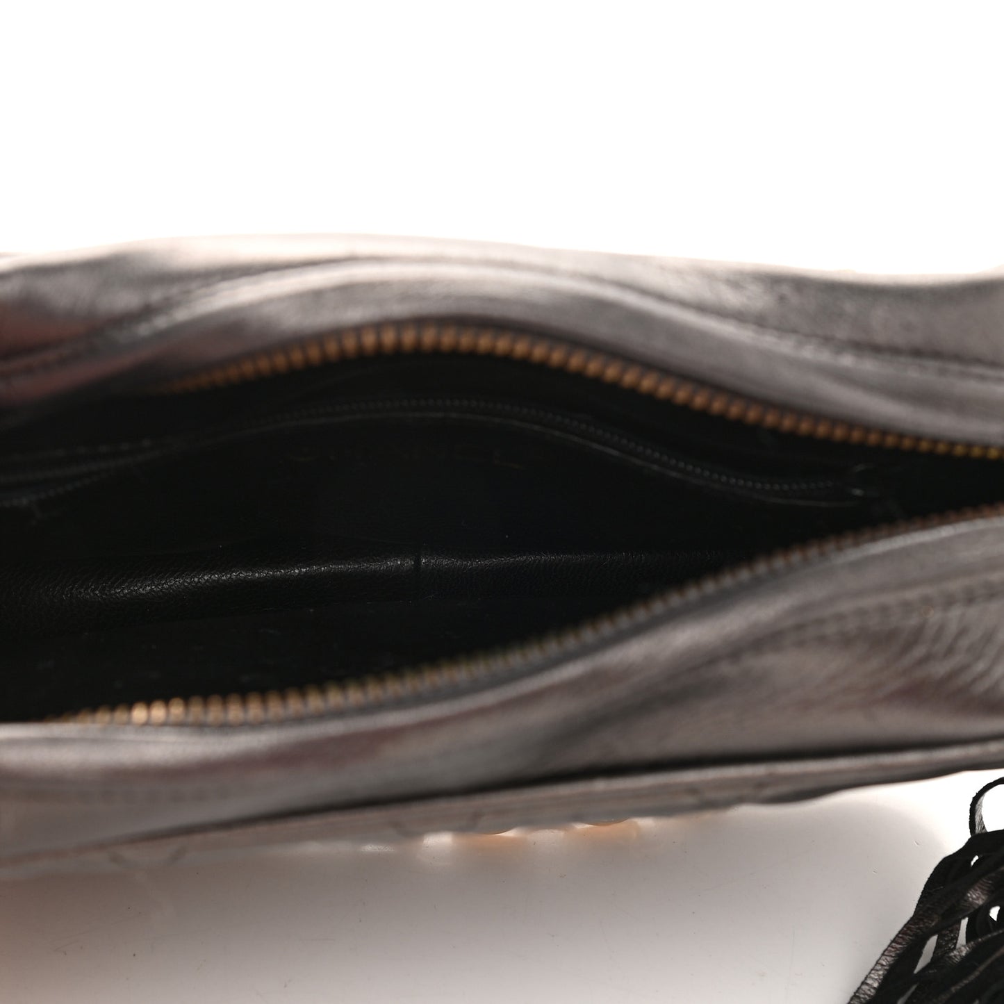Lambskin Quilted Tassel Camera Case Black