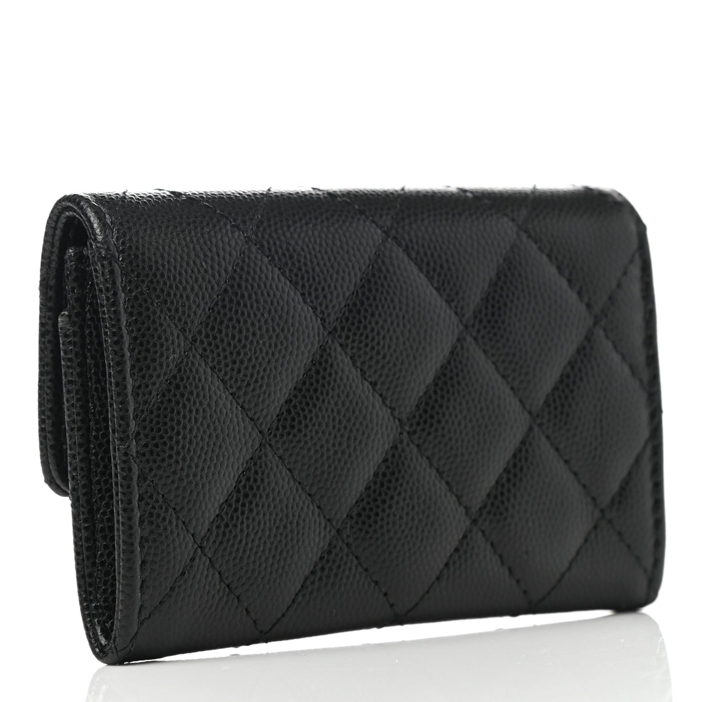 Caviar Quilted Crystal CC Flap Card Holder Black