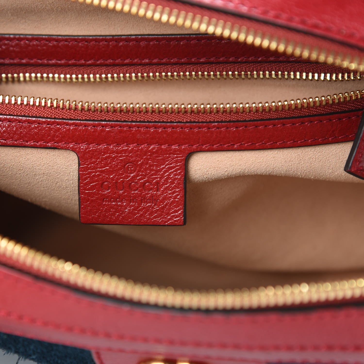 Gucci Suede Calfskin Web Small Ophidia Top Handle Shoulder Bag New Blue Romantic Cherry 6 of 16