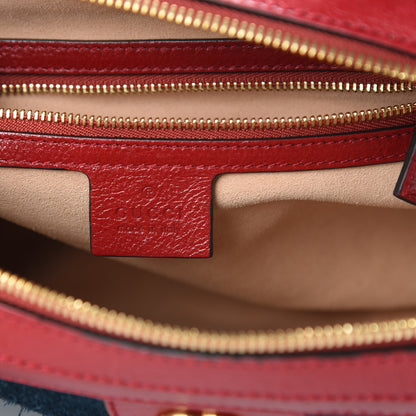Gucci Suede Calfskin Web Small Ophidia Top Handle Shoulder Bag New Blue Romantic Cherry 6 of 16