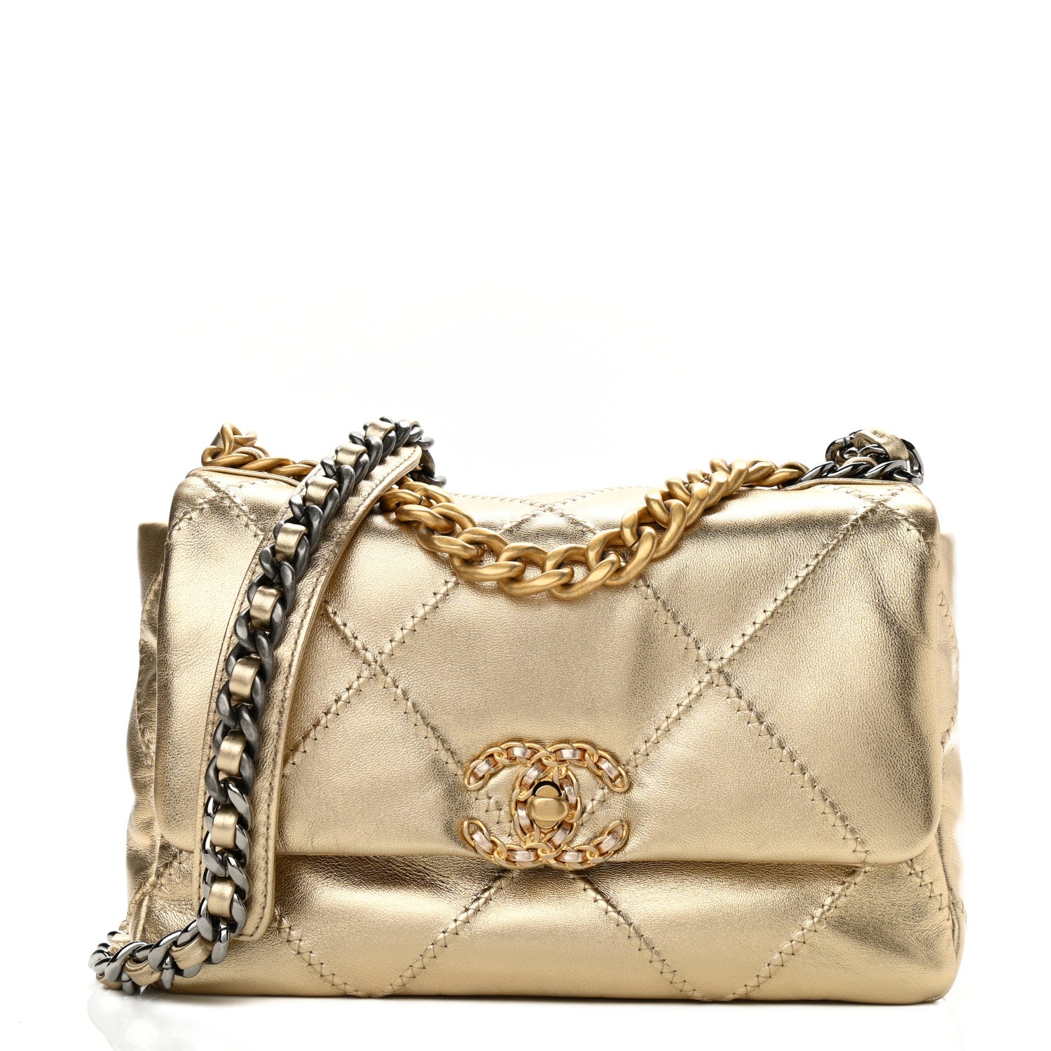 Chanel Metallic Lambskin Stitched Medium Chanel 19 Flap Gold 1 of 11