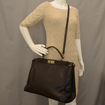 Fendi Goatskin Large Peekaboo Iconic Satchel Black Lampone 2 of 7