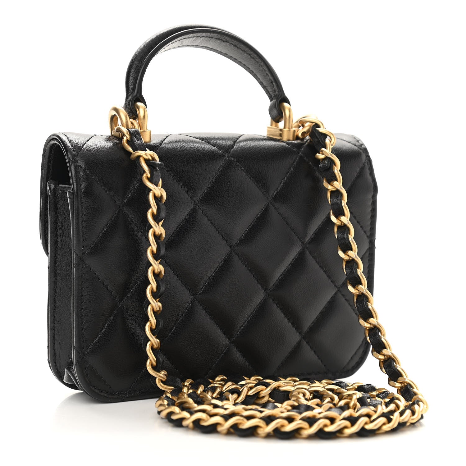 Chanel Lambskin Quilted Top Handle Flap Coin Purse With Chain Black 3 of 14