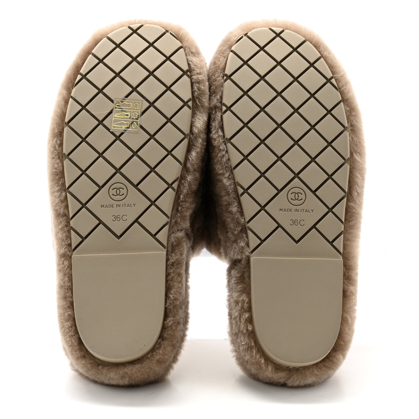 Shearling Lambskin CC Flat Mules 36 Beige