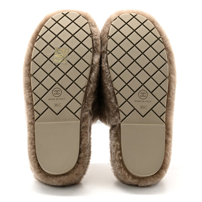 Chanel Shearling Lambskin CC Flat Mules 36 Beige 6 of 16