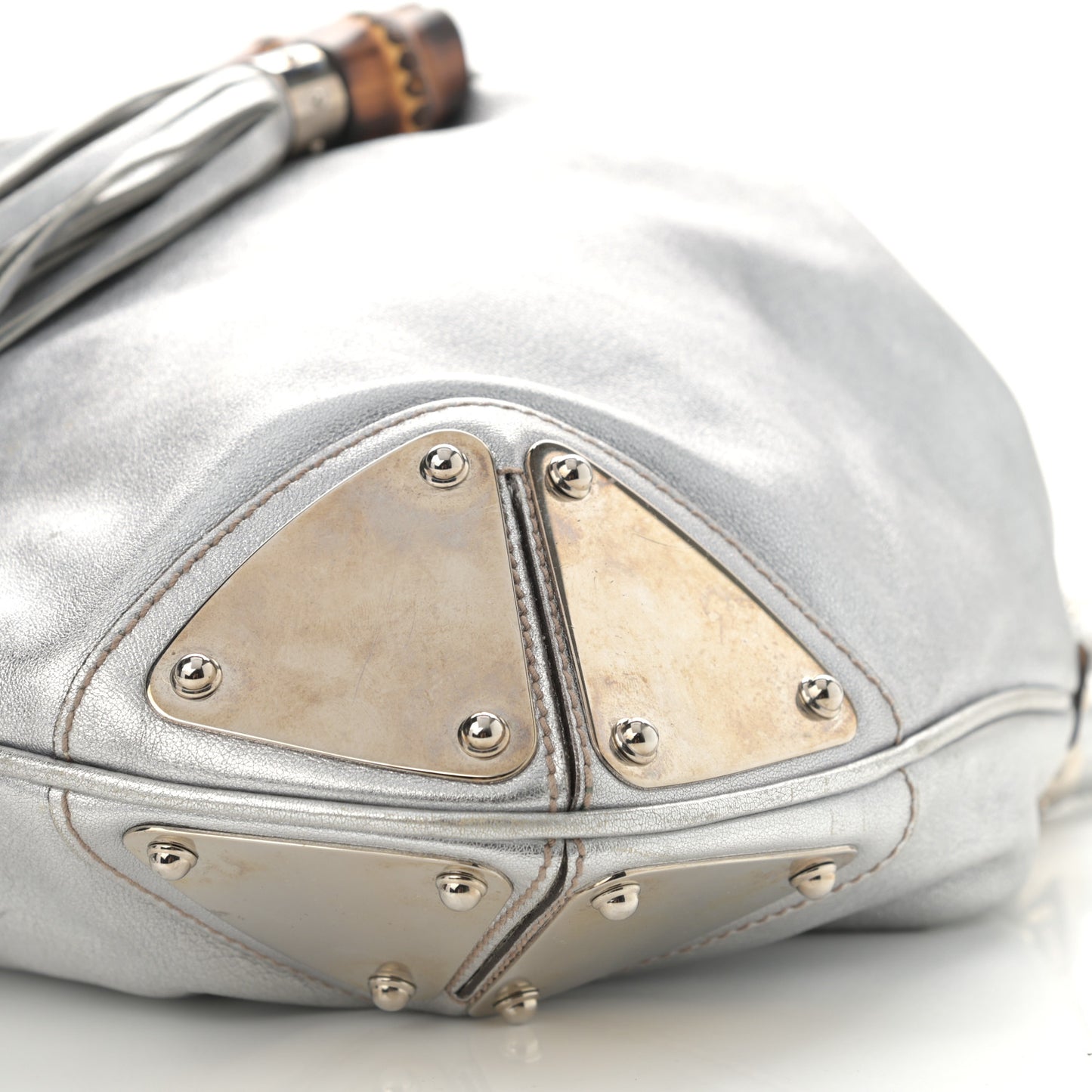 Metallic Calfskin Medium Indy Top Handle Hobo Silver