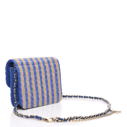 Chanel Raffia Jute Striped Belt Bag Blue Beige 3 of 10
