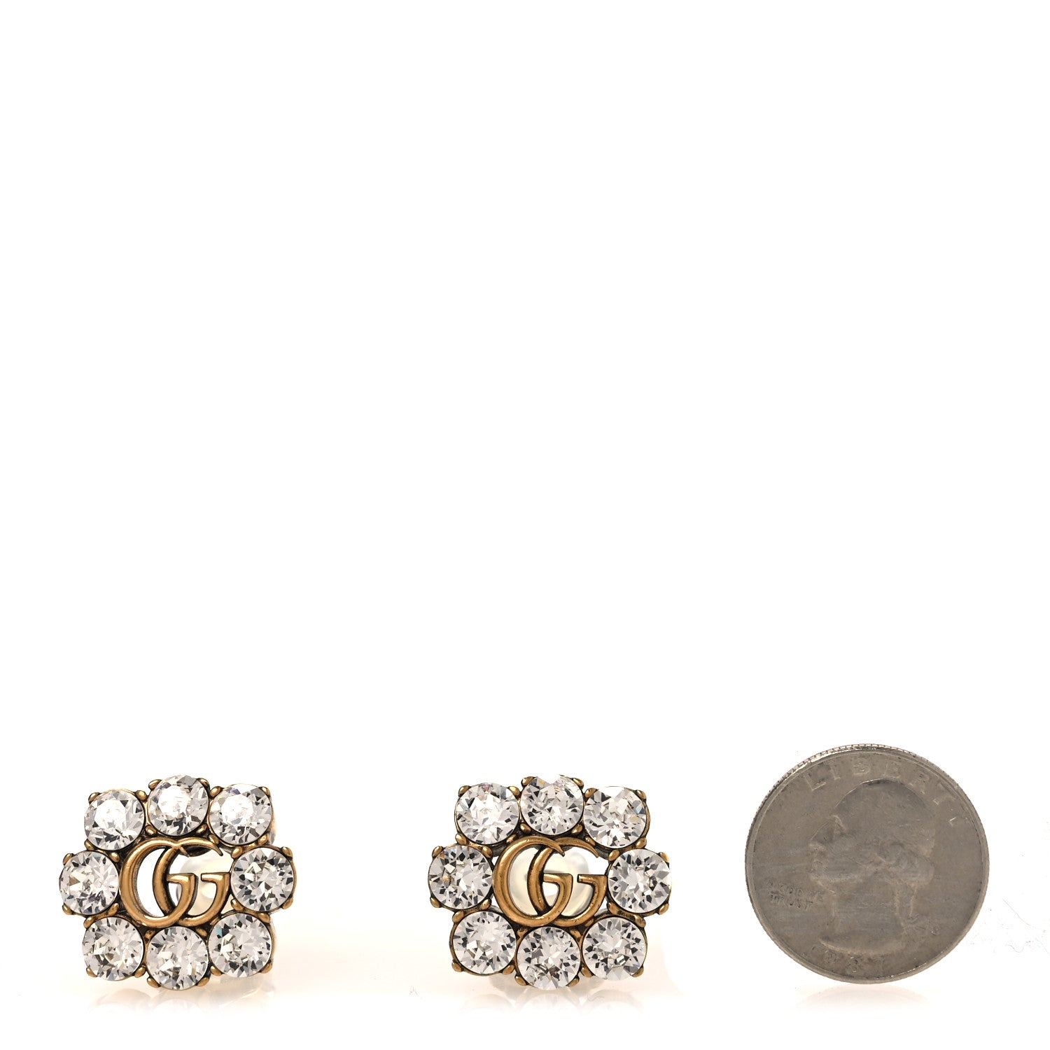 Gucci Metal Crystal Double G Clip On Earrings Aged Gold 2 of 4