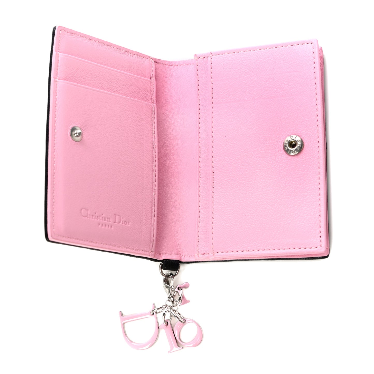 Lambskin Cannage Bi-Color Small Lady Dior Flap Card Holder Black Pink
