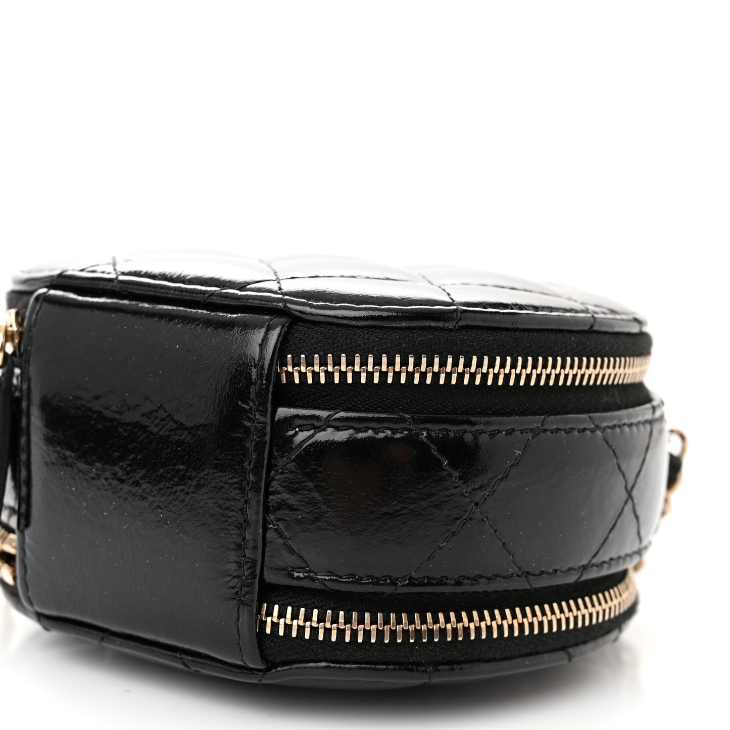 Patent Lambskin Round Handle With Care Vanity With Chain Black
