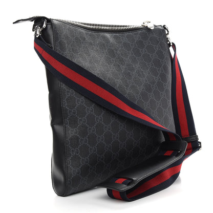 Gucci GG Supreme Monogram Appia Calfskin Web Flat Messenger Bag Black Grey 3 of 10
