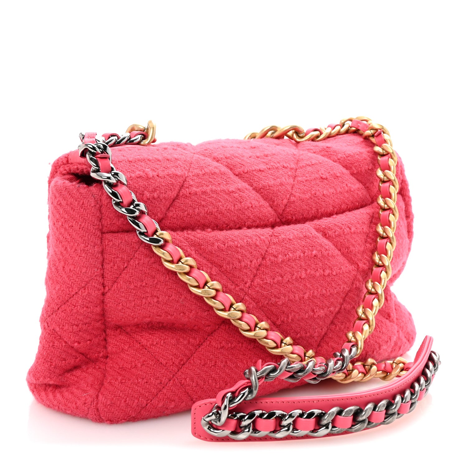 Chanel Tweed Quilted Large Chanel 19 Flap Pink 2 of 9