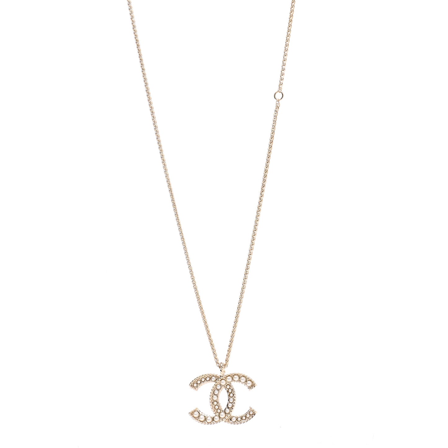 Crystal Pearl CC Pendant Necklace Gold