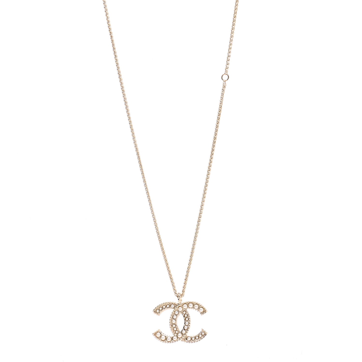 Chanel Crystal Pearl CC Pendant Necklace Gold 1 of 7