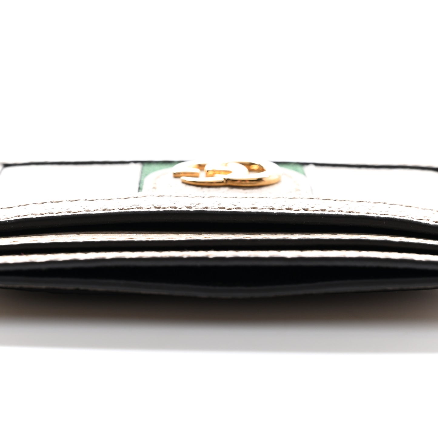 GG Supreme Monogram Textured Dollar Calfskin Web Ophidia Card Holder Beige Mystic White Oatmeal