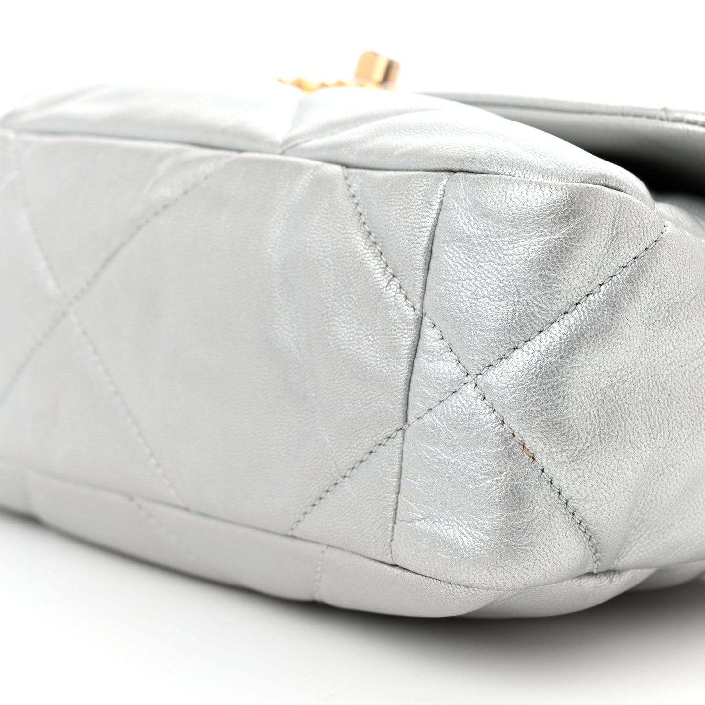 Metallic Goatskin Quilted Medium Chanel 19 Flap Silver