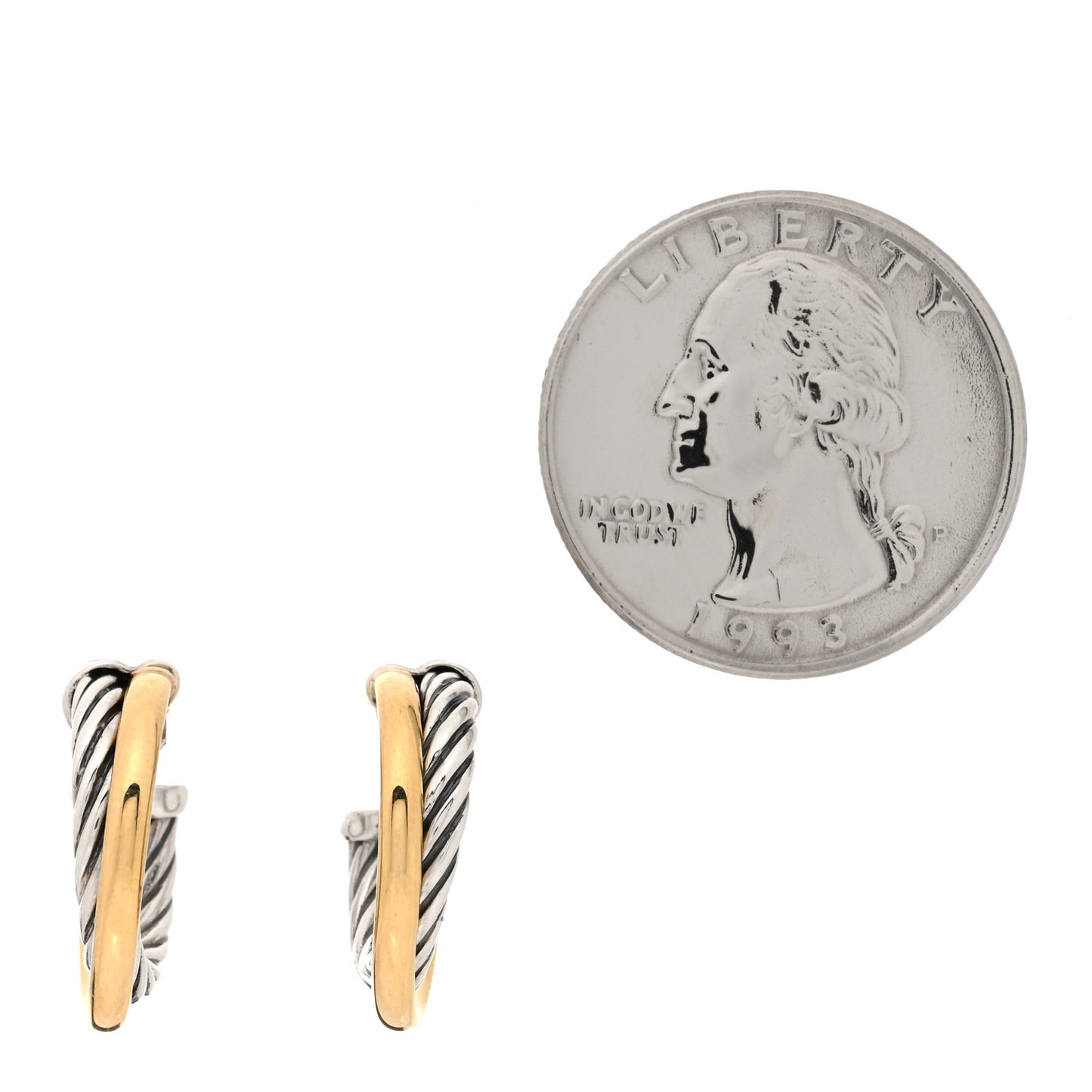 Sterling Silver 18K Yellow Gold 17mm Crossover Cable Hoop Earrings
